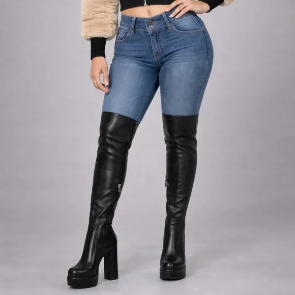 Thigh-High Black Platform Boots β Double Sole - Picture 4 of 15